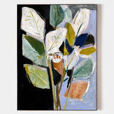 Large Vertical Abstract Leaf Painting - Bold Botanical Impasto Art For Livingroom | ArtExplore