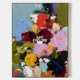 Large Vertical Abstract Roses Oil Painting - Vibrant Impasto Floral Art For Sale | ArtExplore