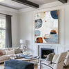 Large Vertical Blue Abstract Canvas – Hand-Painted Minimalist Wabi-Sabi Art