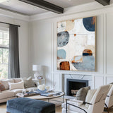Large Vertical Blue Abstract Canvas – Hand-Painted Minimalist Wabi-Sabi Art