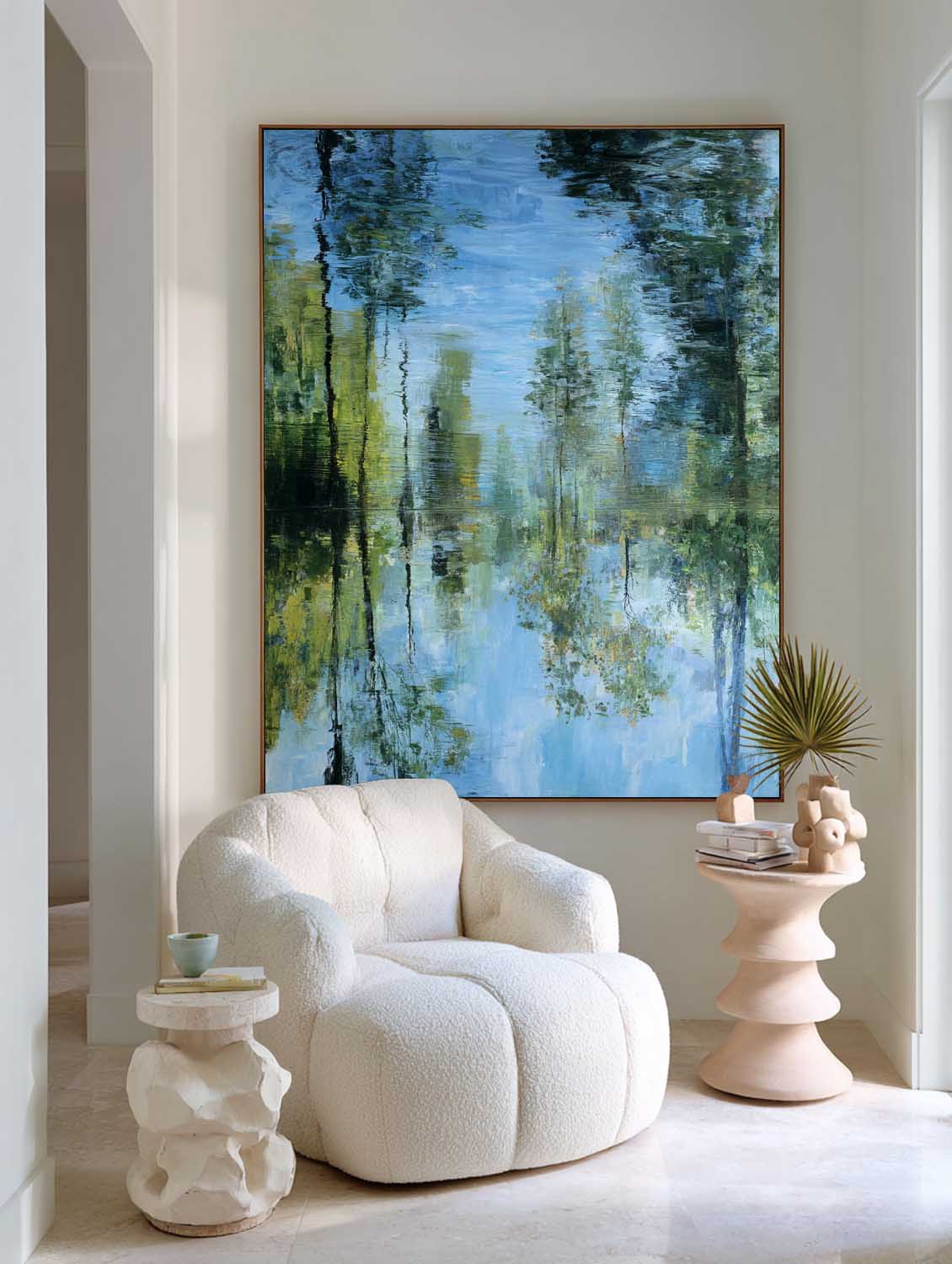Large Vertical Blue Green Texture Painting – Modern Minimalist Wall Art by ArtExplore