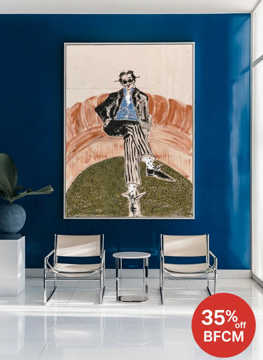 Large Vertical Canvas Wall Art | Cool Lounge Figure Oil Painting | ArtExplore