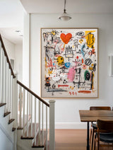 Large Vertical Graffiti Wall Art, Textured Love and Innocent Modern Oil Painting ArtExplore