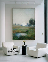 Large Vertical Haze Forest Landscape Oil Painting | Minimalist ArtExplore Canvas