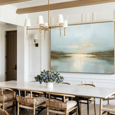Large Vertical Sunrise Lake Painting – Modern Minimalist Art for Hallway or Dining Room | Artexplore