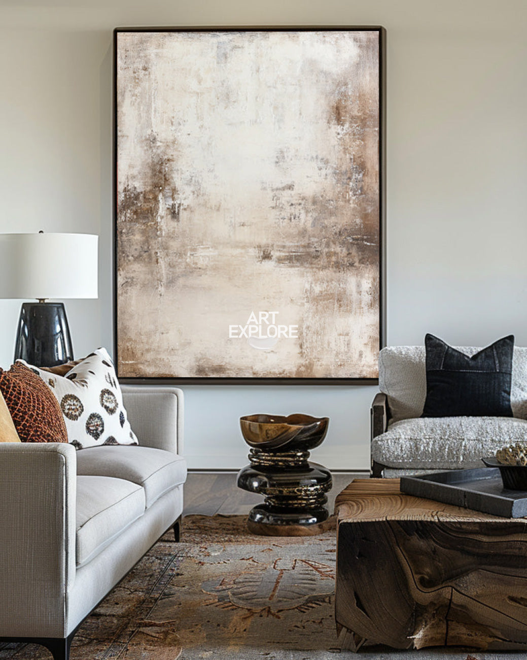 Large Vertical Wabi-Sabi Minimalist Painting, Textured Beige Canvas Art ArtExplore