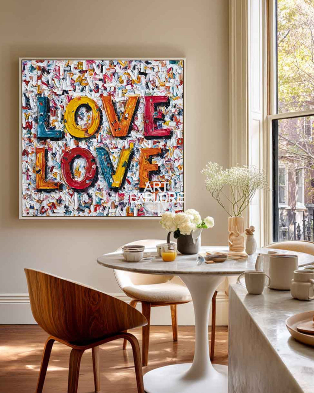 Large Vibrant Love Art - Square Minimalist Handmade Textured Canvas | ArtExplore