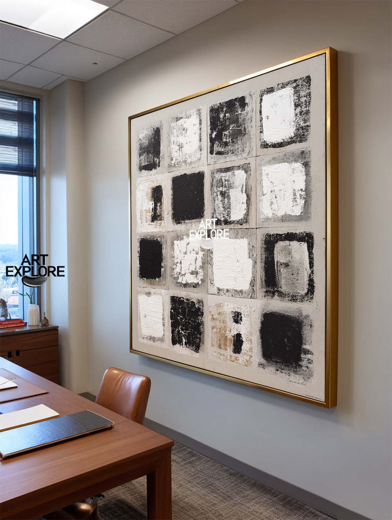 Large Wabi-Sabi Style Square Painting | Minimalist Neutral Wall Art | ArtExplore