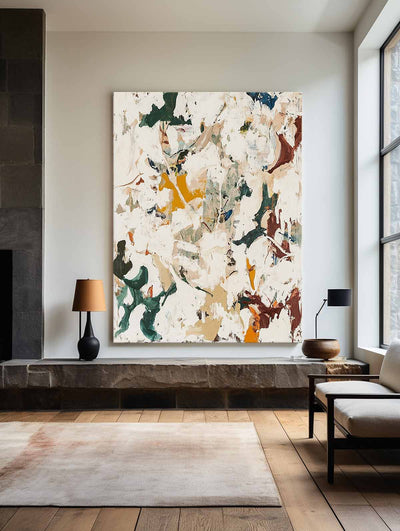 Large Wabi-sabi Beige Texture Paintings Beige Abstract Wall Art Modern Beige Fine Art For Sale