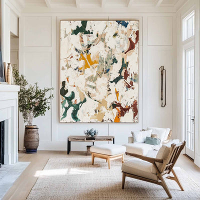 Large Wabi-sabi Beige Texture Paintings Beige Abstract Wall Art Modern Beige Fine Art For Sale