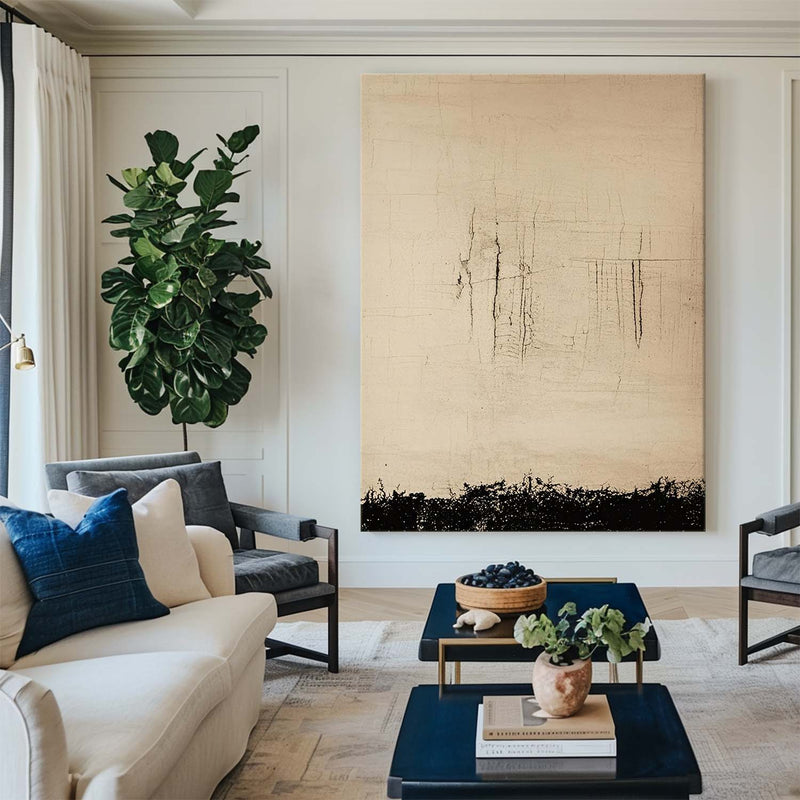 Wabi Sabi Black beige Painting Thick Texture Art Painting Black Beige Canvas Wall Art For Livingroom
