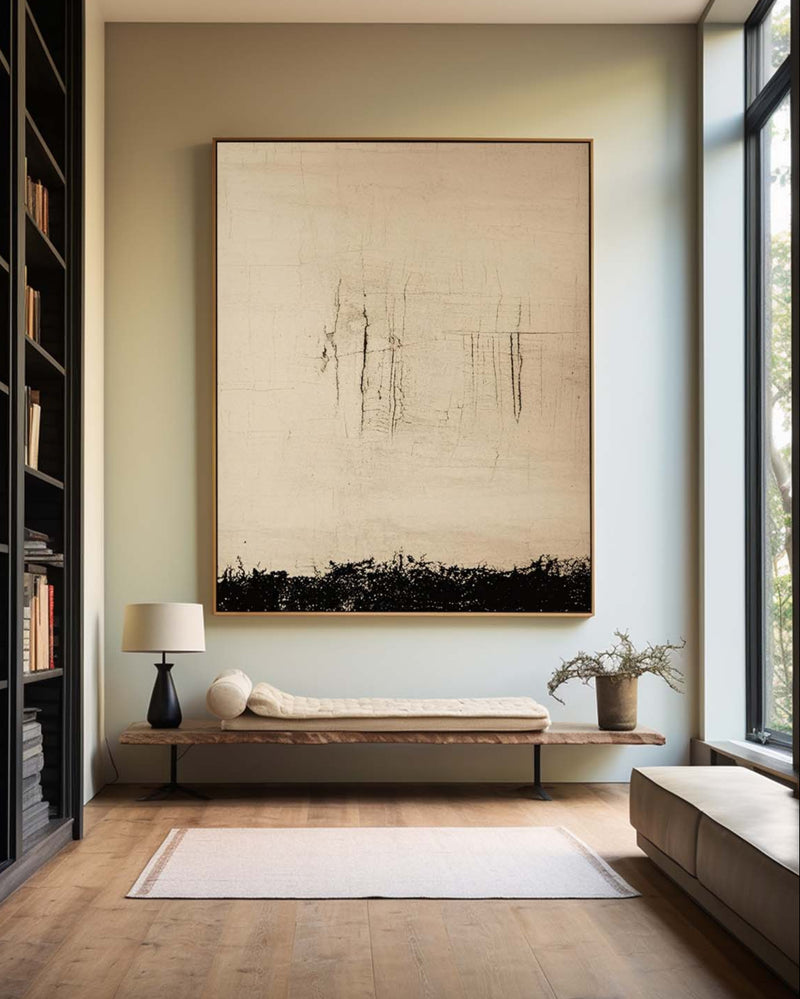 Wabi Sabi Black beige Painting Thick Texture Art Painting Black Beige Canvas Wall Art For Livingroom