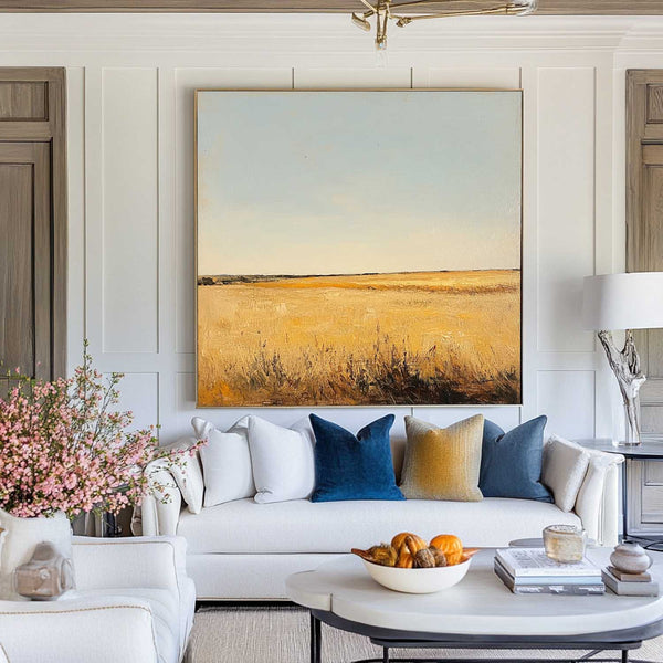 Large Wheat Field Landscape Art Painting Countryside Wall Art Minimalist Wall Art For Livingroom