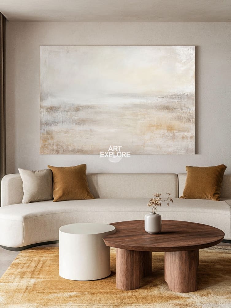 Large White Beige Abstract Wabi-Sabi Wall Art | Handmade Minimalist Texture Canvas ArtExplore
