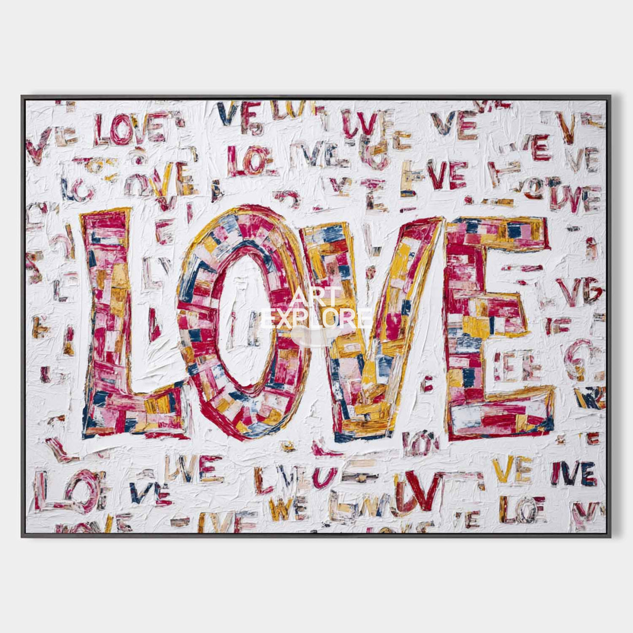 Large White Pink LOVE Wall Art, Handmade Textured Canvas Art – ArtExplore