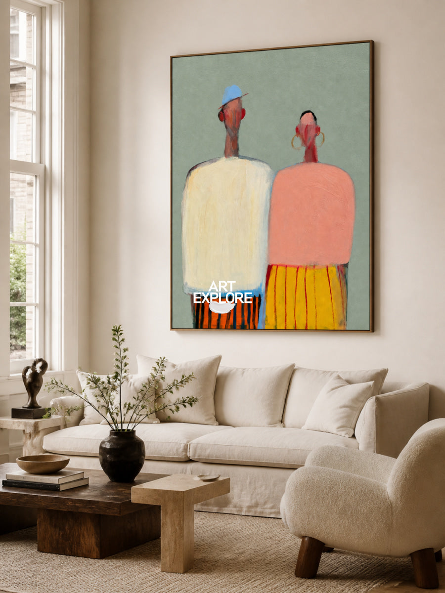Minimalist Couple Painting In Green Tones For Modern Living Room Decor