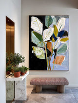 Large botanical wall art Urban Contemporary Tropical Leaf Abstract - Textured Oil Painting