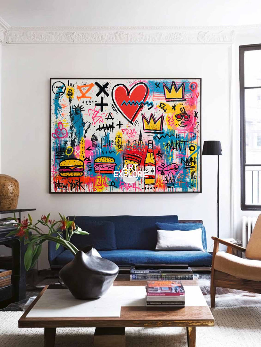 New York Graffiti Pop Art Canvas Painting With Statue Of Liberty And Crowns