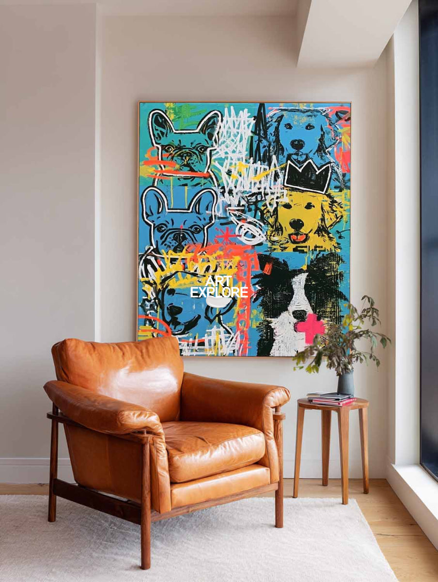 Colorful Dog Portrait Pop Art Painting For Modern Living Room Wall Decor