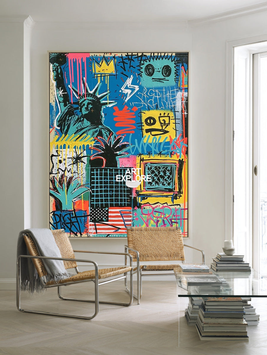 Vibrant Pop Graffiti Wall Art With Urban Symbols For Modern Living Room Decor