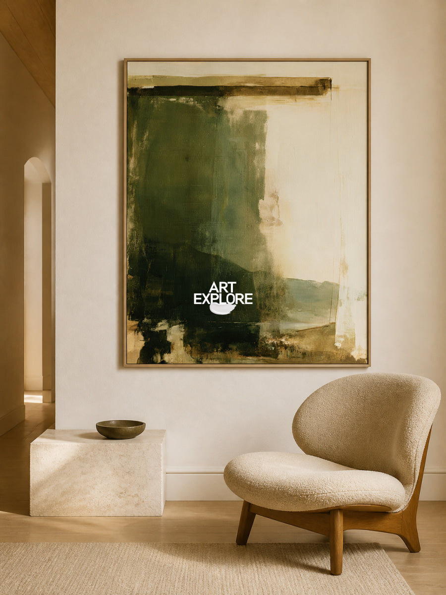 Modern Minimalist Wall Art In Green And Beige For Living Room And Office