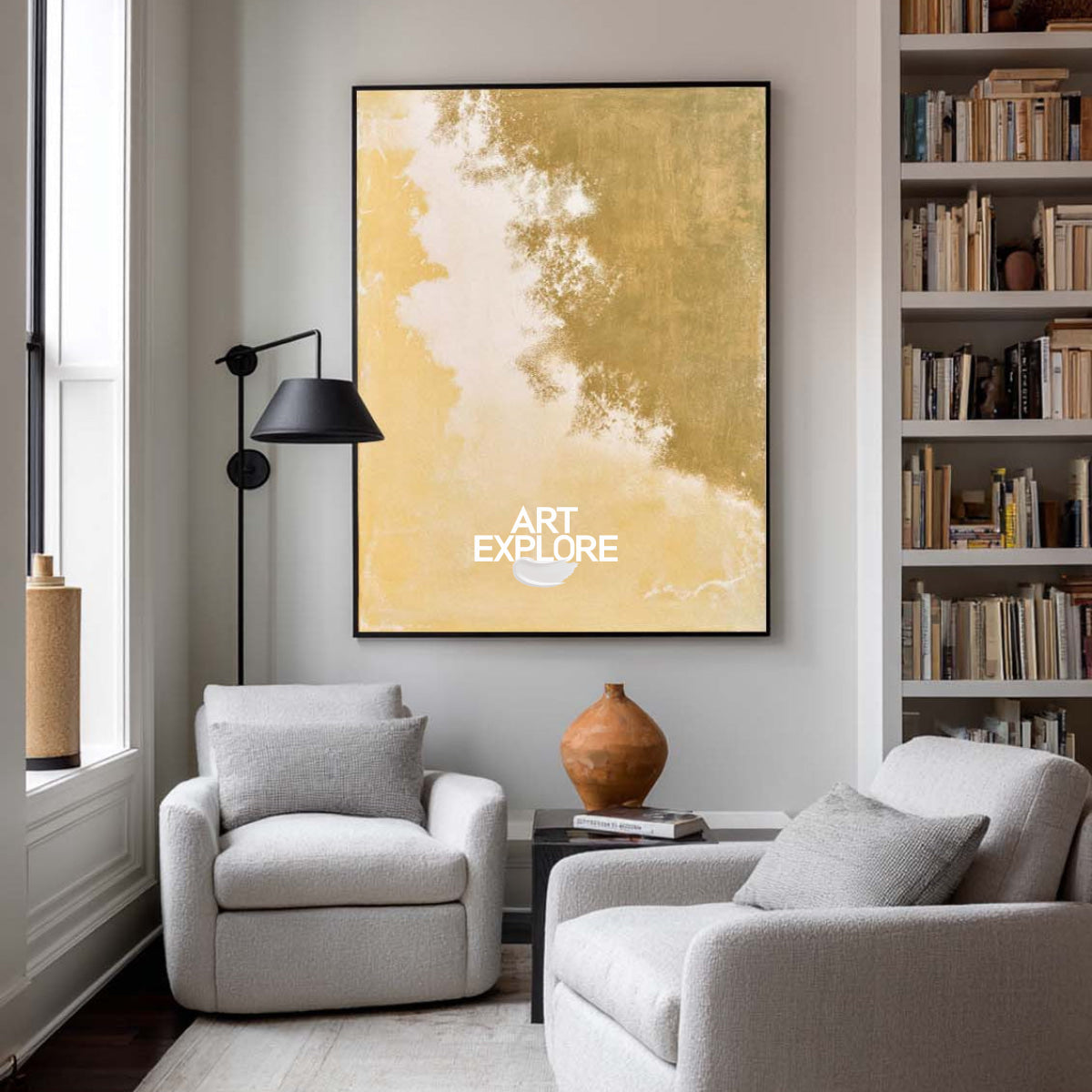 Hand Painted Wabi-Sabi Gold Abstract Art For Modern Living Room Decor