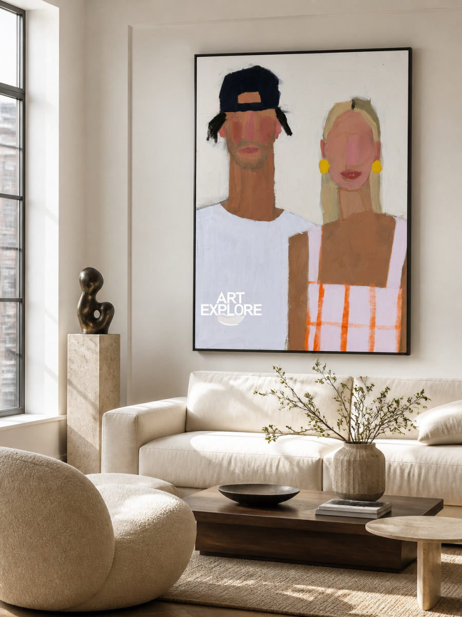 Modern Couple Portrait Art With Expressive Brushwork For Contemporary Home Decor