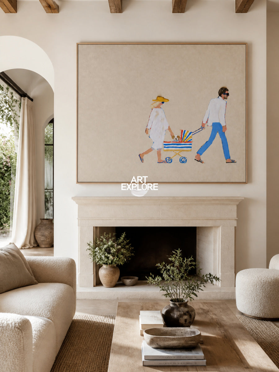 Minimalist Couple Painting Beige Tones For Modern Living Room Wall Art Decor