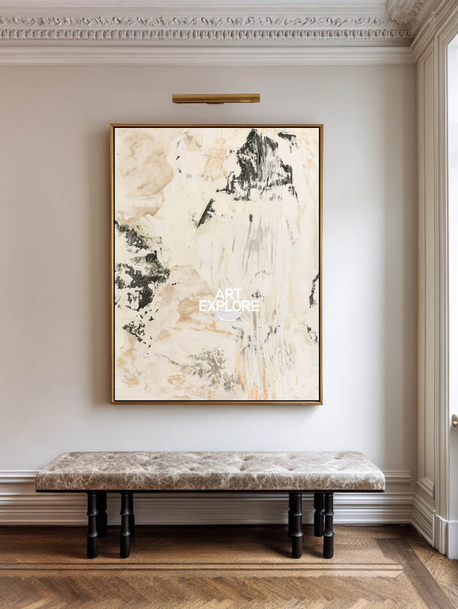 Abstract Beige Canvas Painting Hand-Painted Original Art For Modern Walls