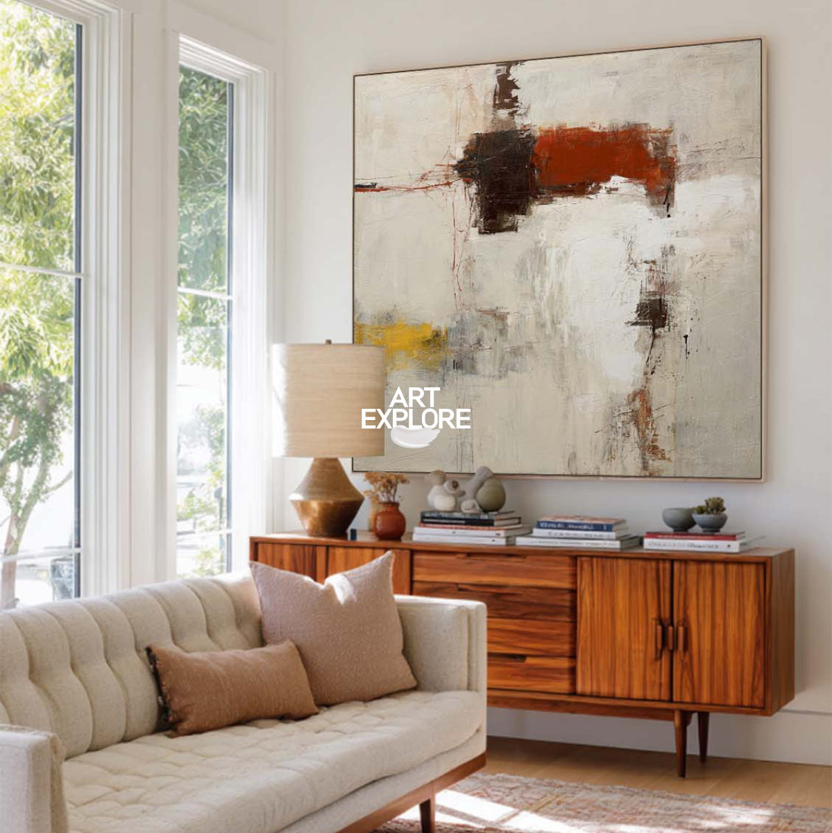 Warm Abstract Canvas Painting With Earthy Tones And Textured Layers