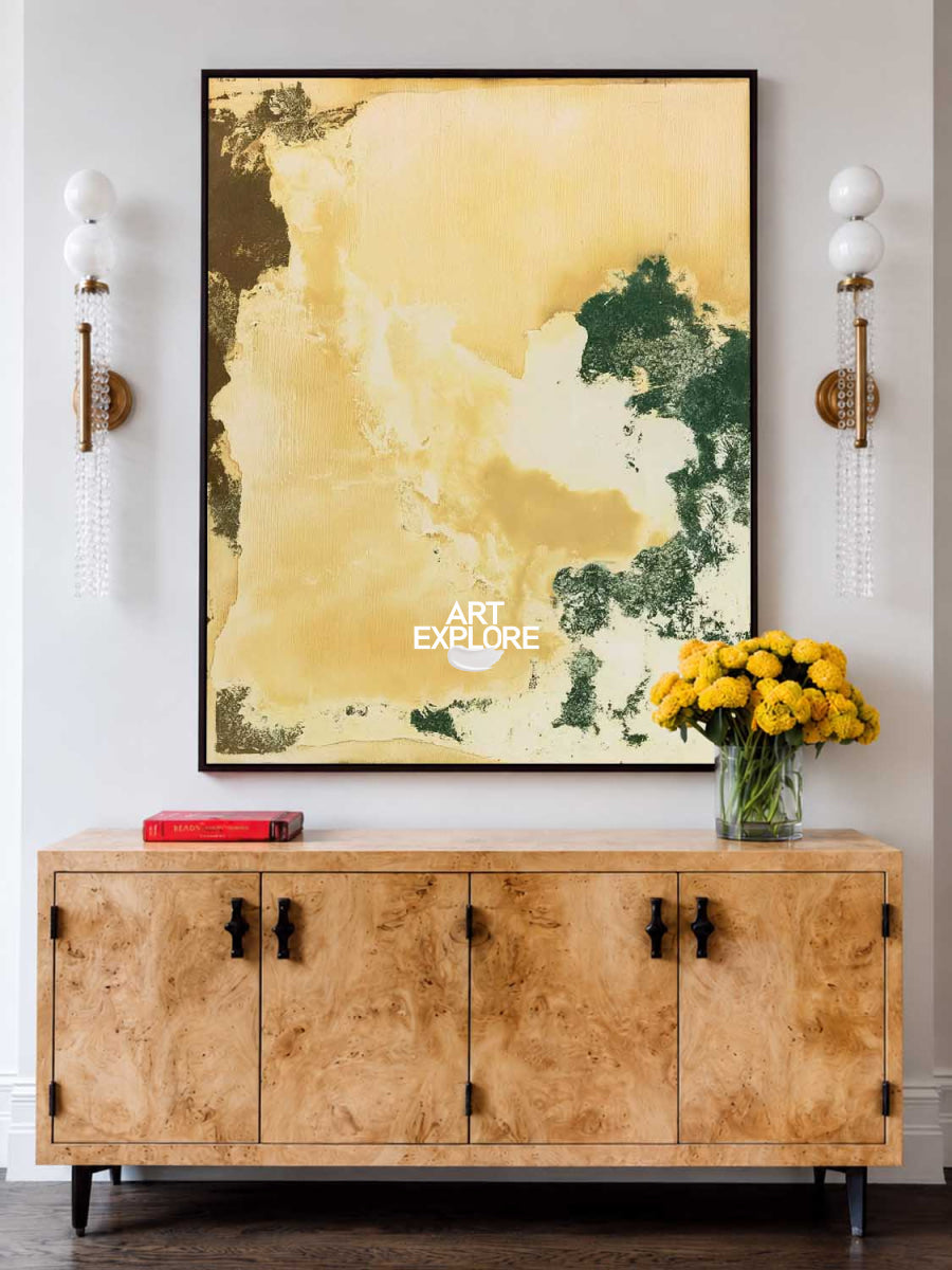 Abstract Gold And Green Canvas Painting Hand-Painted Original Art For Modern Home