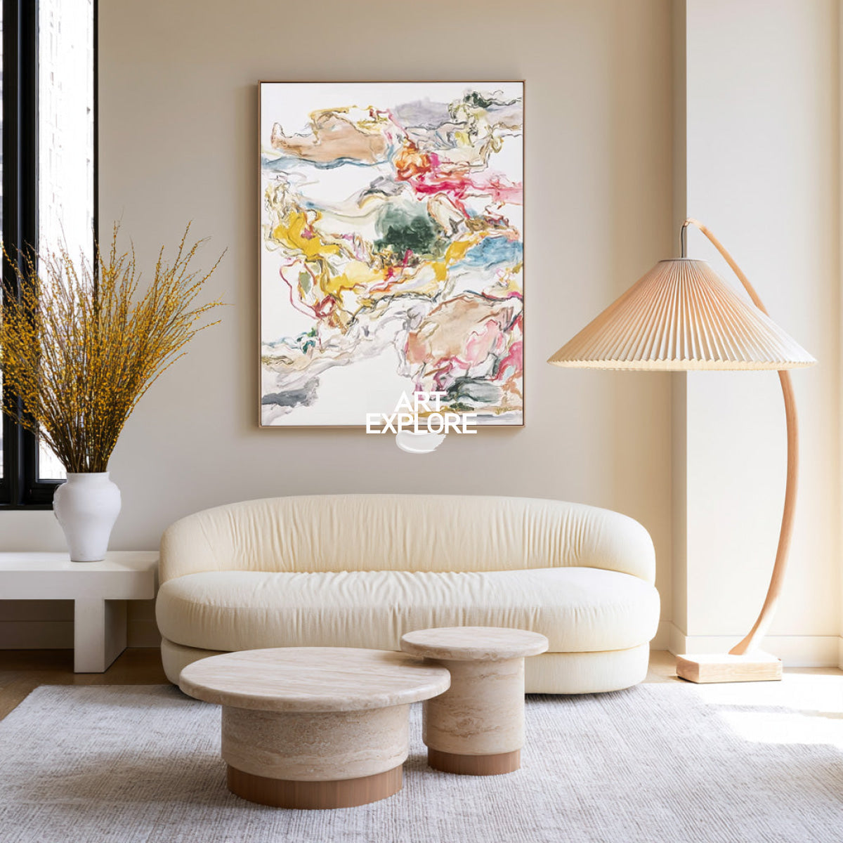 Pastel Abstract Canvas Painting With Pink And Yellow Tones
