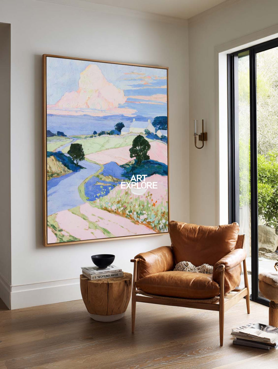 Modern Impressionist Landscape Original Canvas Art In Pastel Colors