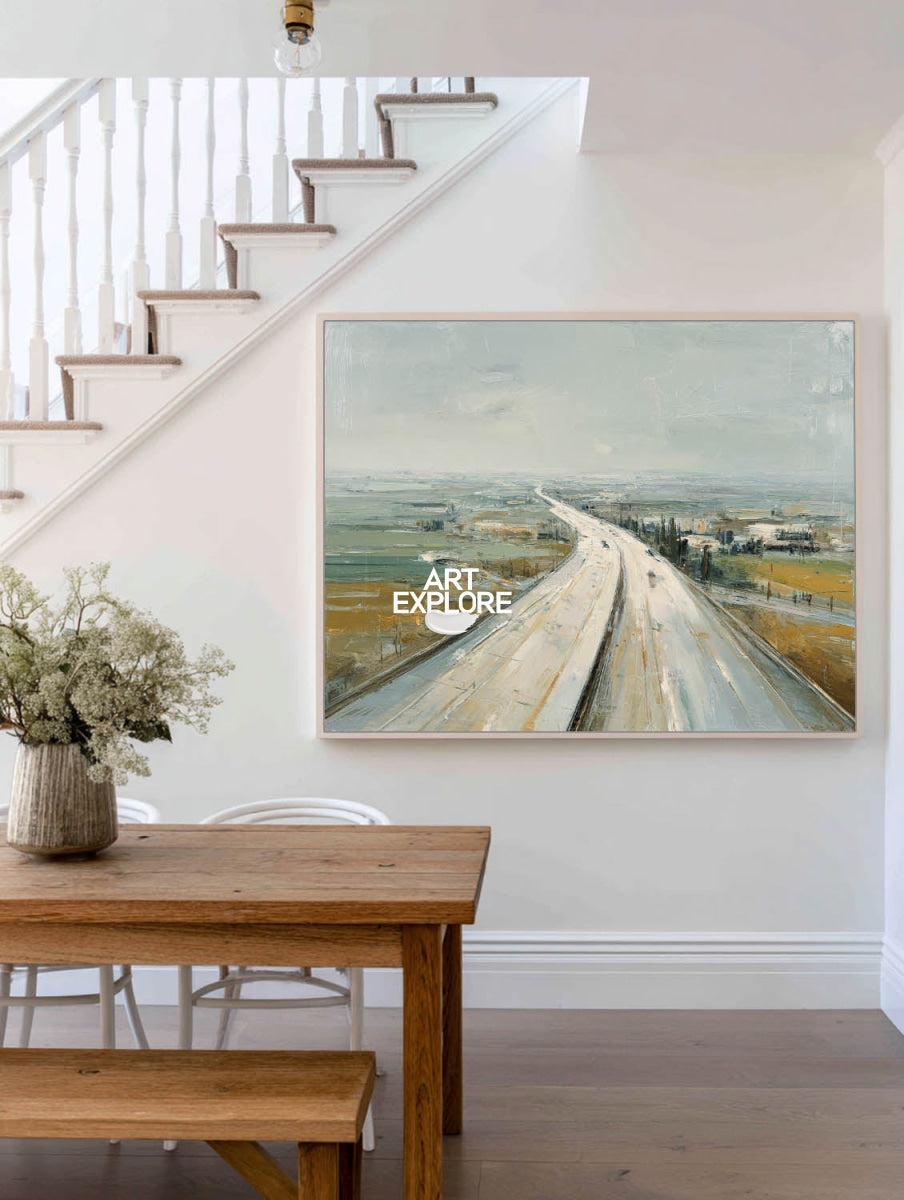 Minimalist Blue Landscape Painting With Smooth Texture For Living Room And Office Decor