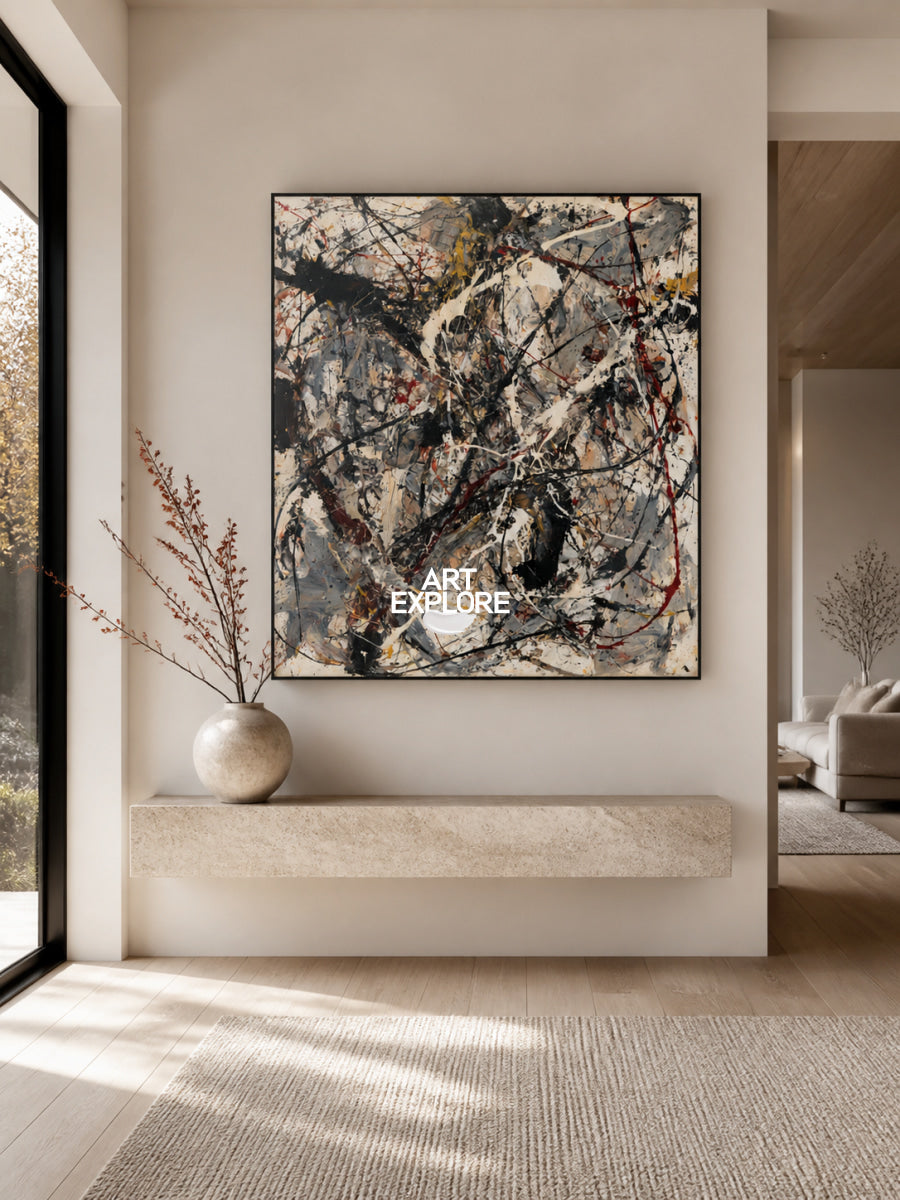 Modern Wall Art For Living Room Beige And Black Abstract Square Canvas