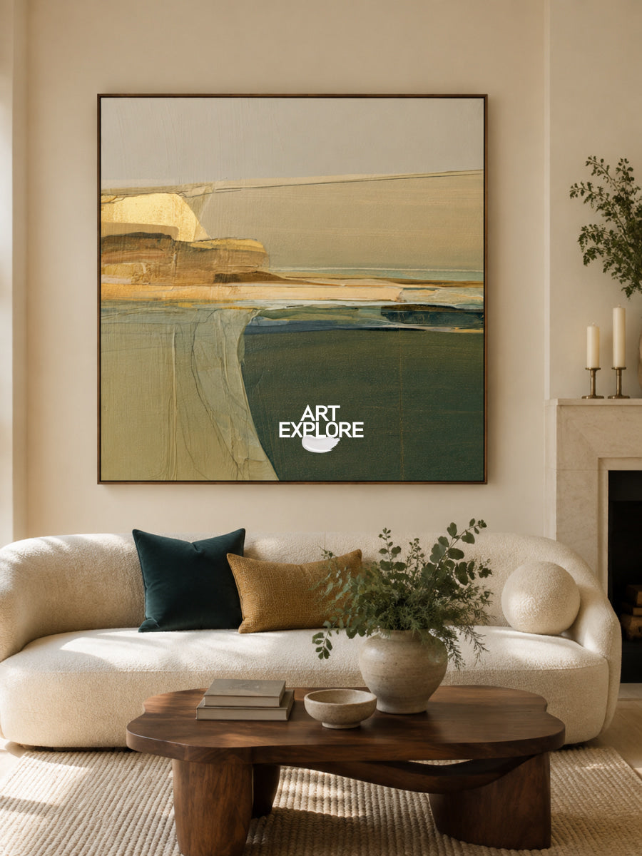 Minimalist Abstract Art With Textured Green And Gold Accents Original Canvas