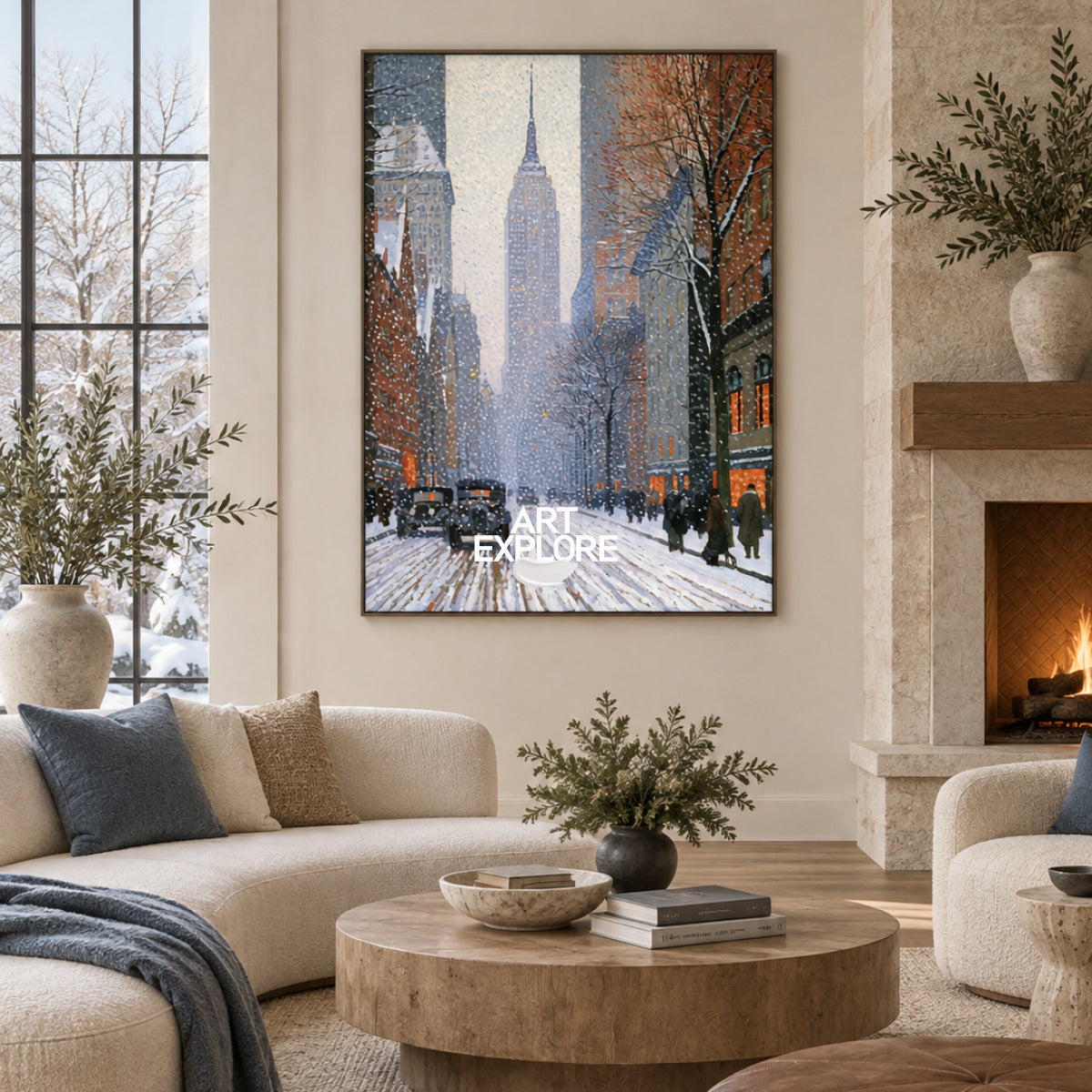 Vintage NYC Snow Street Painting With Empire State Building