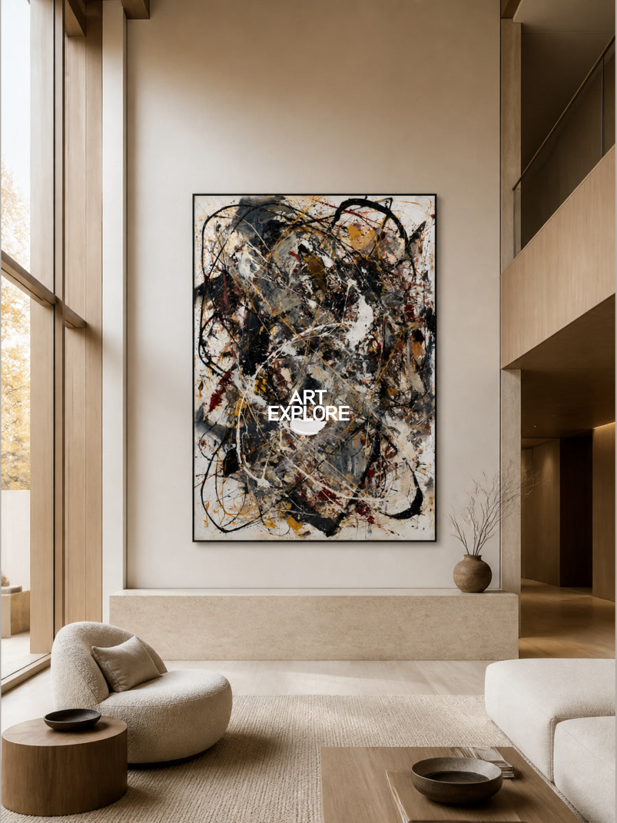 Expressionist Abstract Art With Textured Lines And Earthy Colors