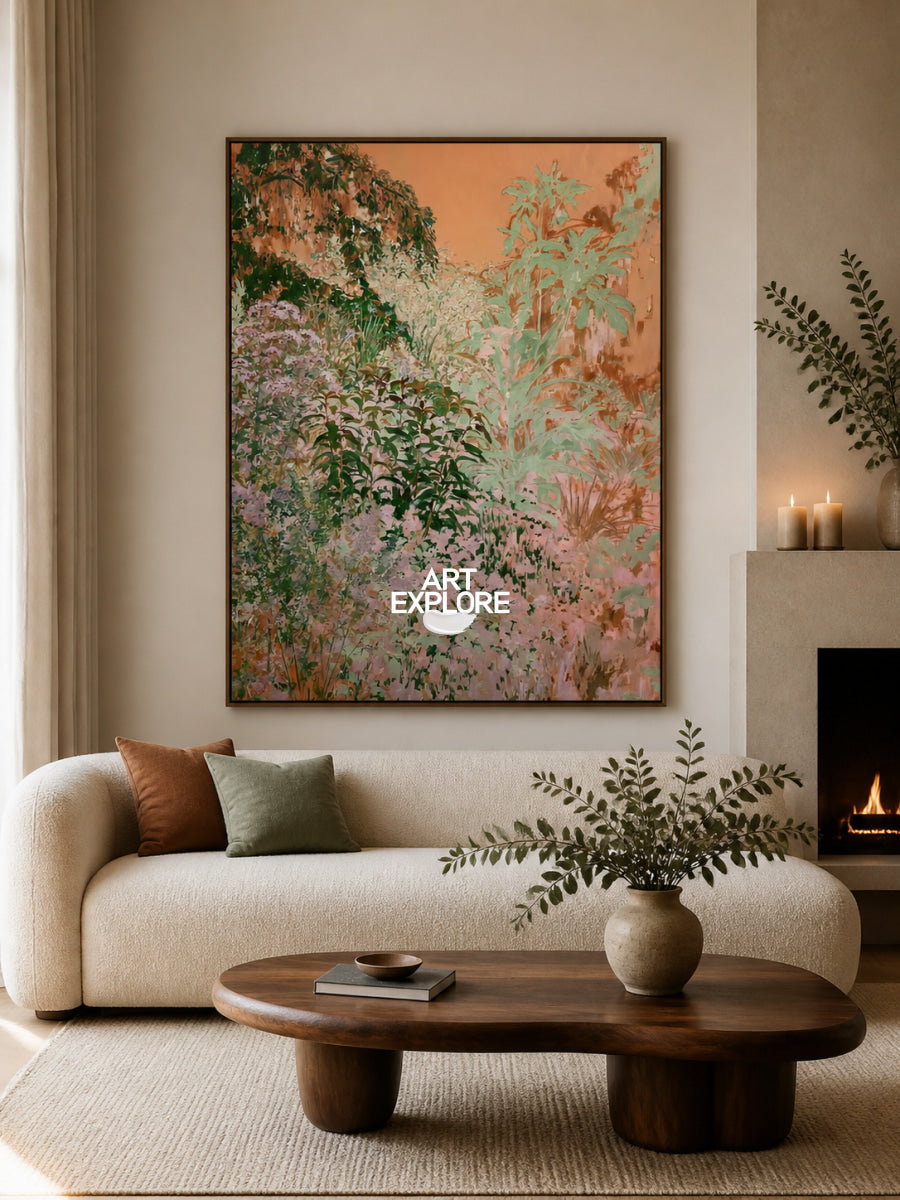 Hand-Painted Abstract Art In Pink And Green For Modern Organic Decor