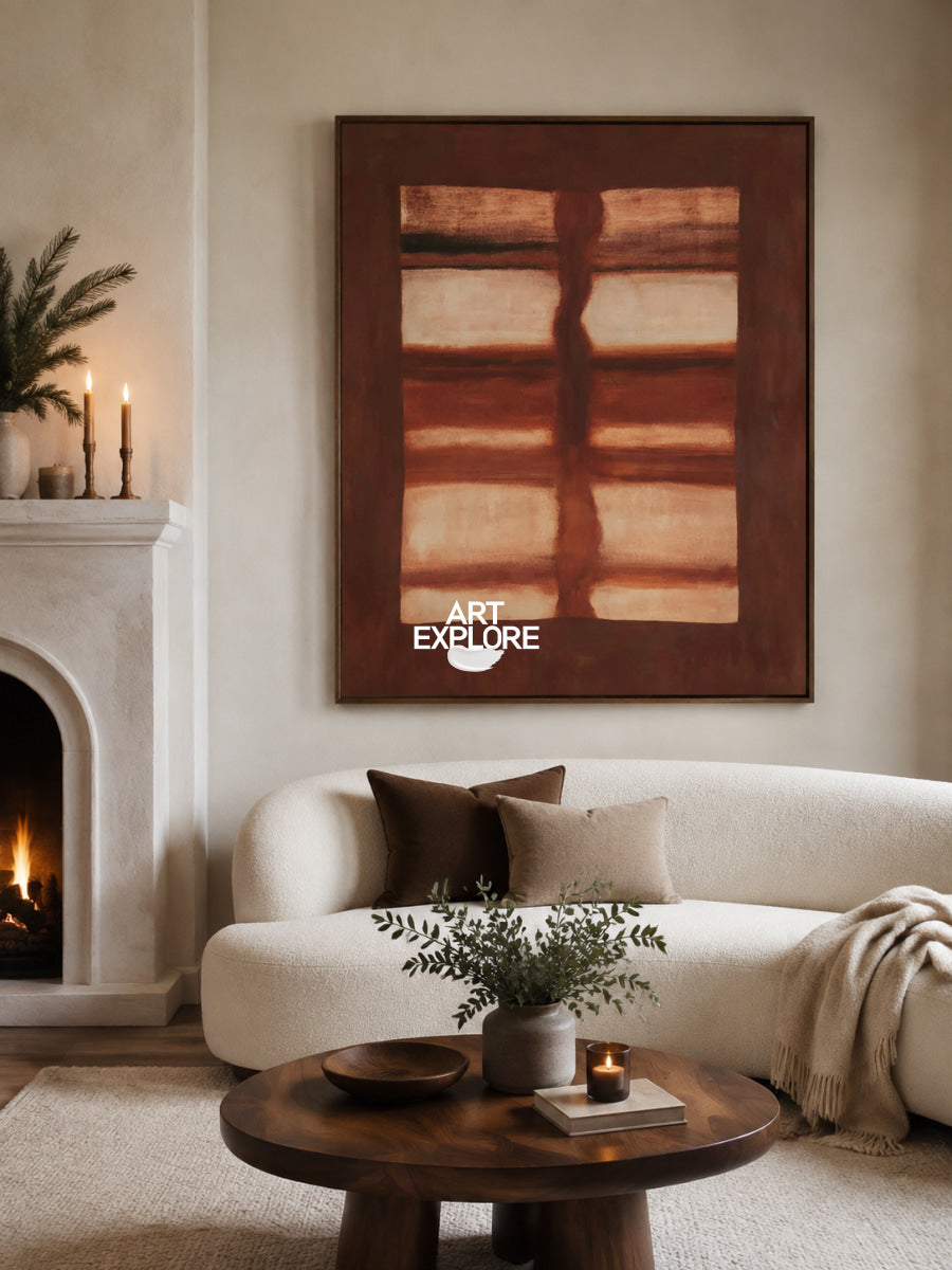 Abstract Red And Beige Minimalist Canvas Painting Hand-Painted Wall Art