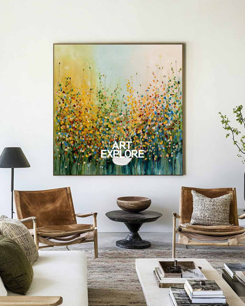 Luminous Garden: Ready to Hang Square Colorful Dot Painting