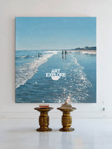 Luxury Blue Horizon Beach Painting Hand-Drawn Large Statement Canvas