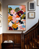 Luxury Hand-Painted Floral Decor - Bespoke Large Vertical Painting