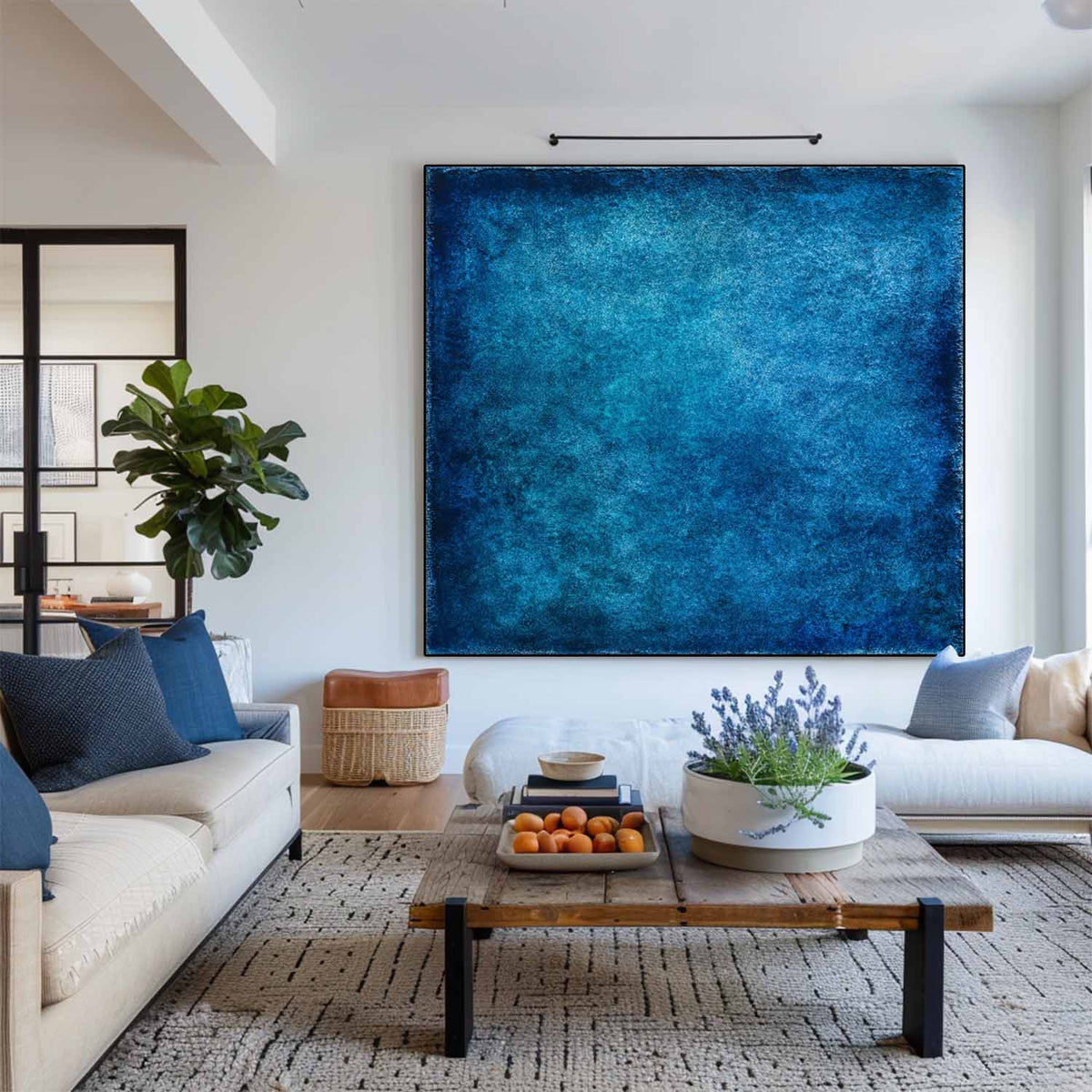 Luxury Handmade Blue Wall Decor – Oversized Canvas Painting for Living Room | ArtExplore