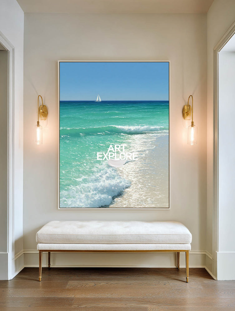 Luxury Turquoise Sea Abstract Painting Large 3D Textured Sea Art