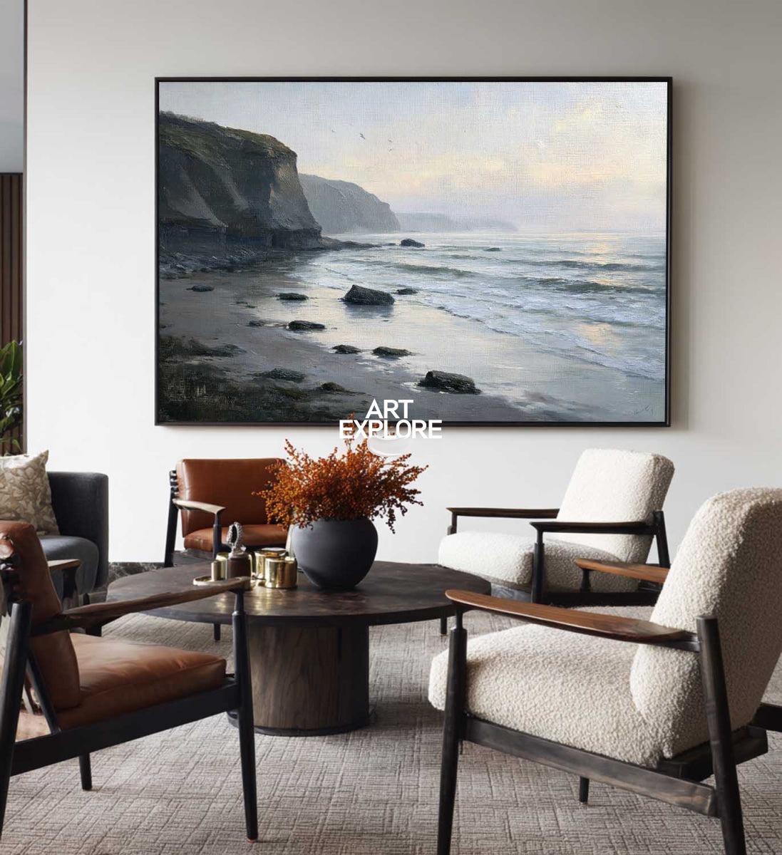 Original Coastal Seascape Painting Black And Grey Ocean Art For Living Room