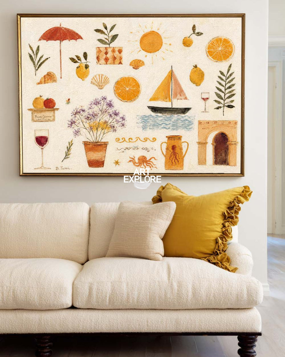 Mediterranean Style Orange Fruit Art For Kitchen And Dining Room Vintage Coastal Wall Decor
