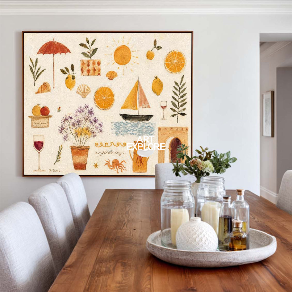 Mediterranean Style Orange Fruit Art For Kitchen And Dining Room Vintage Coastal Wall Decor