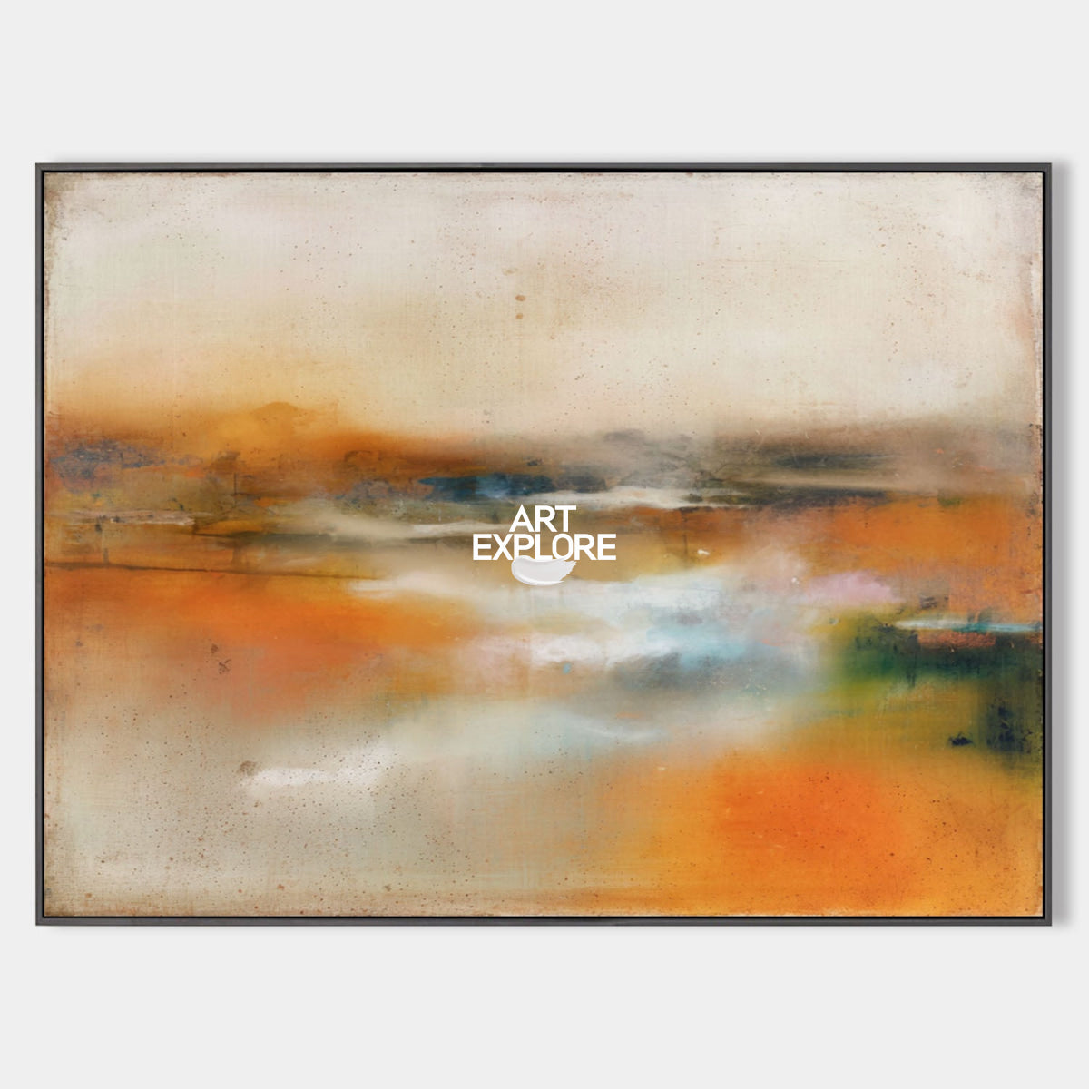 Large Abstract Landscape Painting In Brown And Amber Tones For Modern Living Room Decor