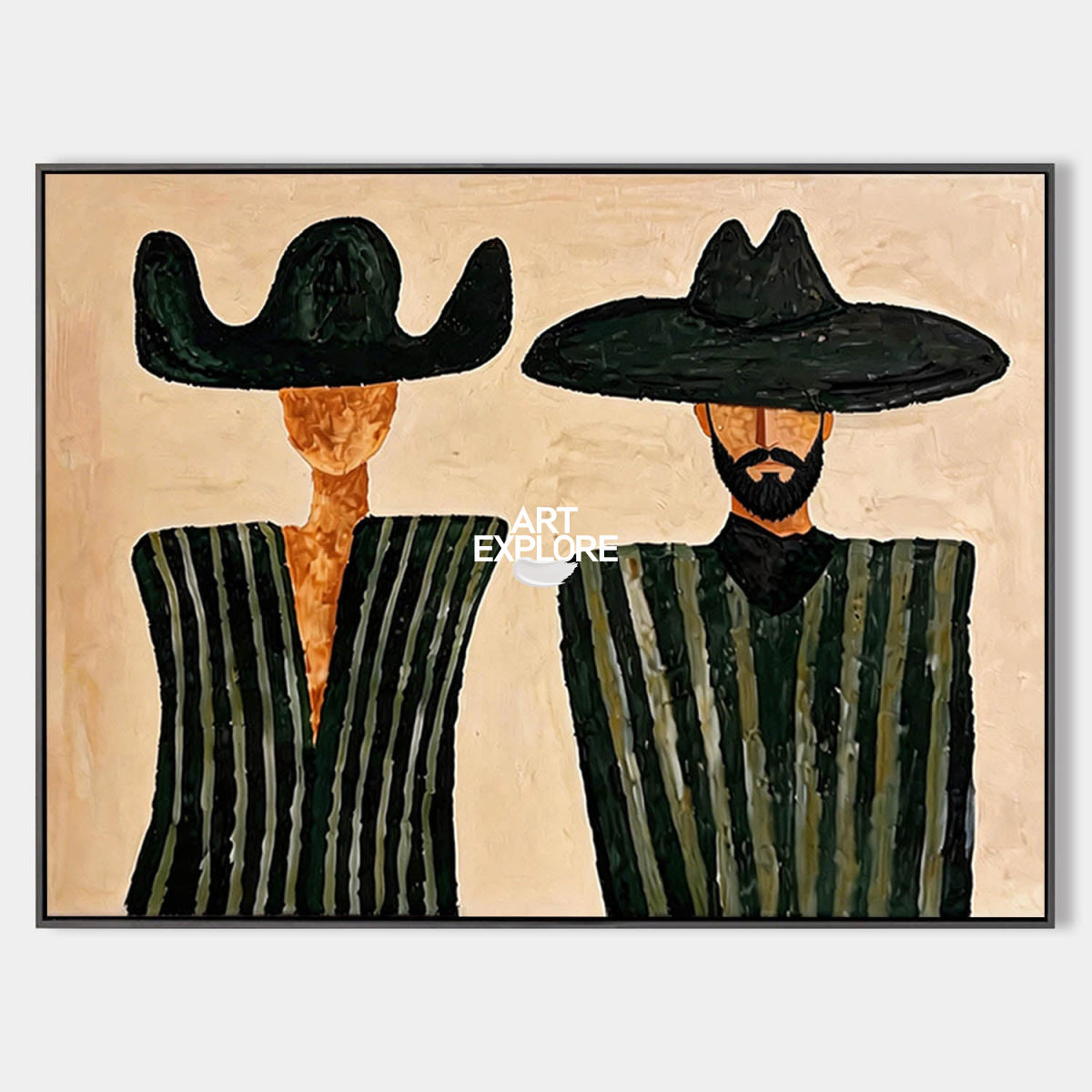 Minimalist Beige Cowboy Painting Horizontal Canvas Wall Art For Living Room And Office Decor